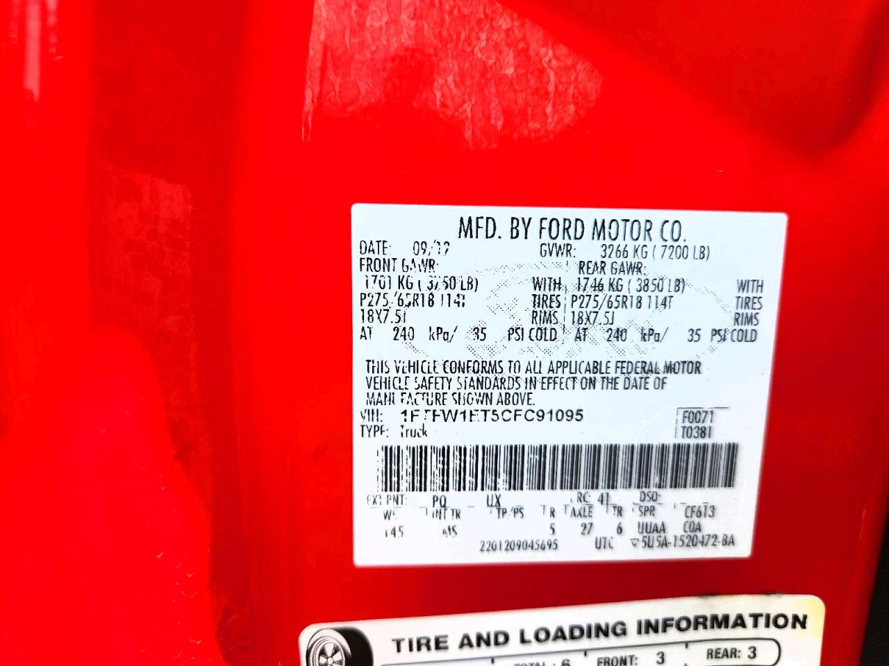 2012 Ford F150 Supercrew Красный vin: 1FTFW1ET5CFC91095