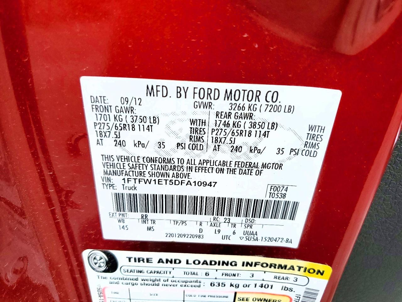 2013 Ford F150 Supercrew Red vin: 1FTFW1ET5DFA10947