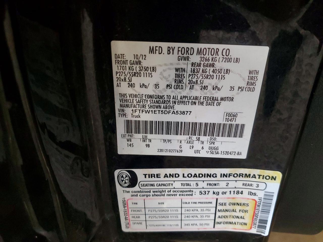 2013 Ford F150 Supercrew Black vin: 1FTFW1ET5DFA53877