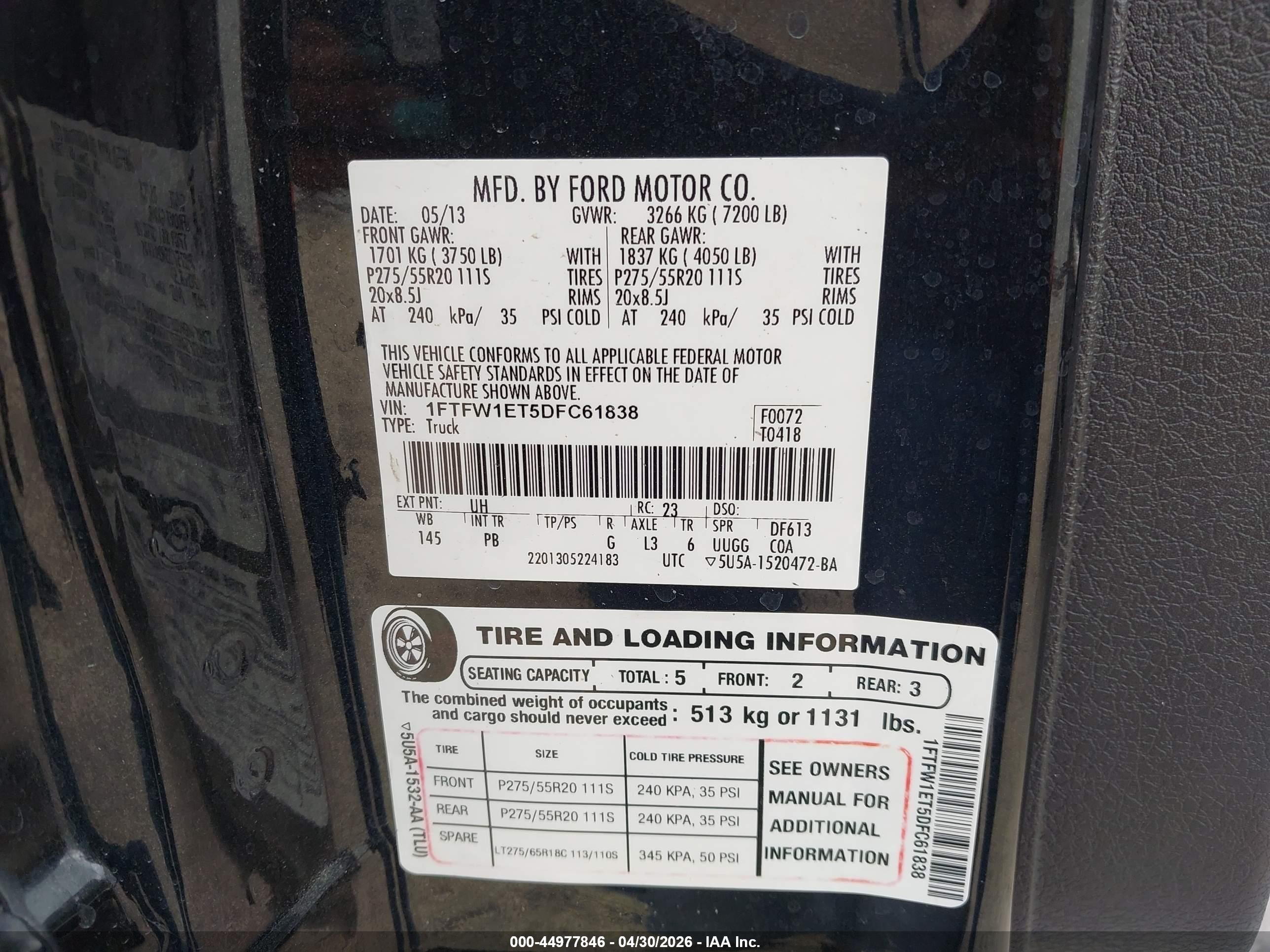 2013 Ford F-150 Platinum Black vin: 1FTFW1ET5DFC61838