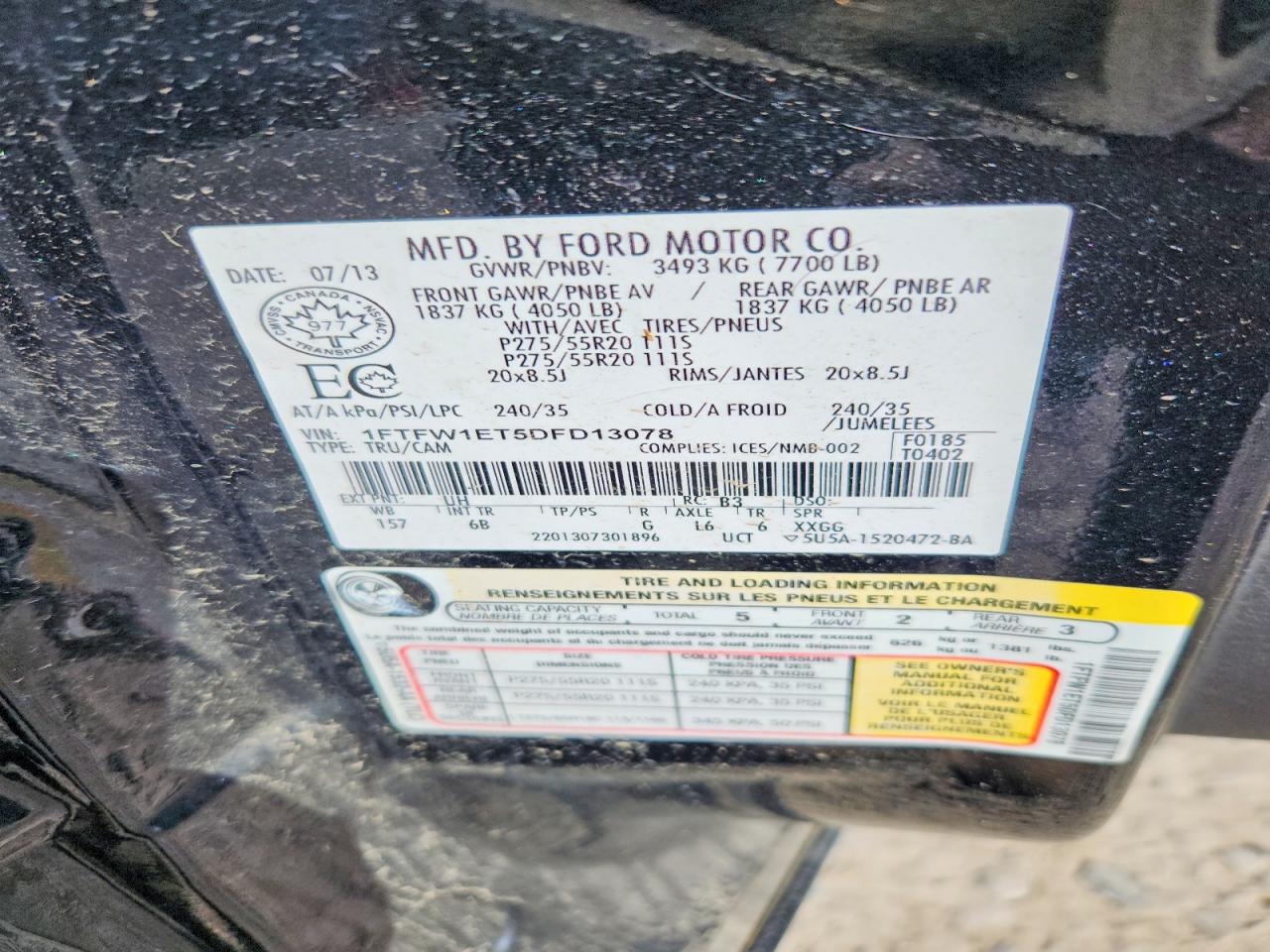 2013 Ford F150 Supercrew Black vin: 1FTFW1ET5DFD13078
