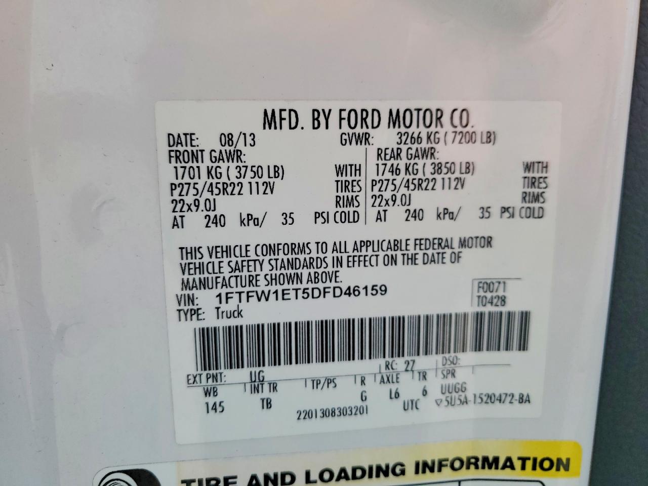 2013 Ford F150 Supercrew White vin: 1FTFW1ET5DFD46159