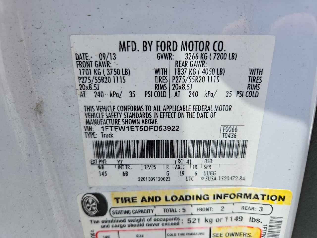 2013 Ford F150 Supercrew White vin: 1FTFW1ET5DFD53922