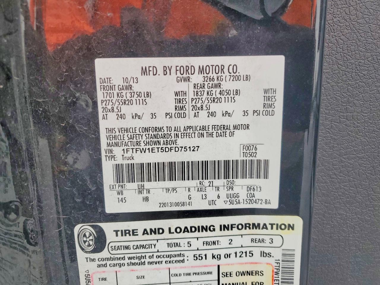 2013 Ford F150 Supercrew Black vin: 1FTFW1ET5DFD75127
