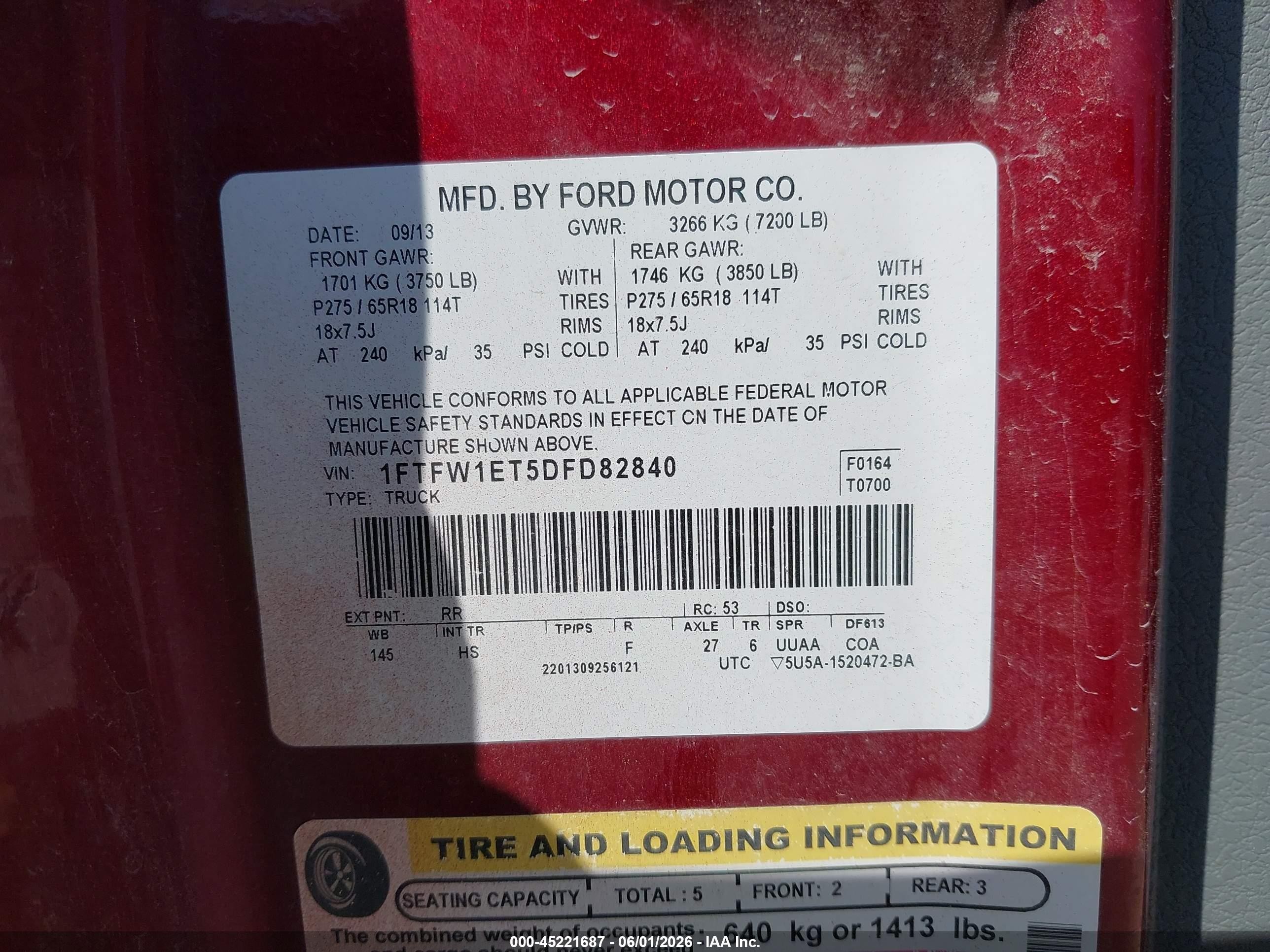 2013 Ford F-150 Lariat Red vin: 1FTFW1ET5DFD82840