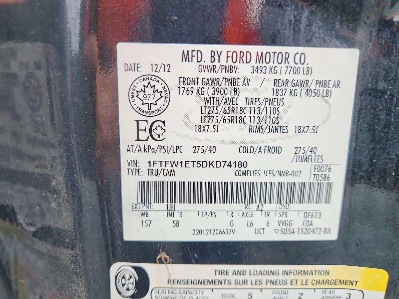 2013 Ford F150 Supercrew Black vin: 1FTFW1ET5DKD74180