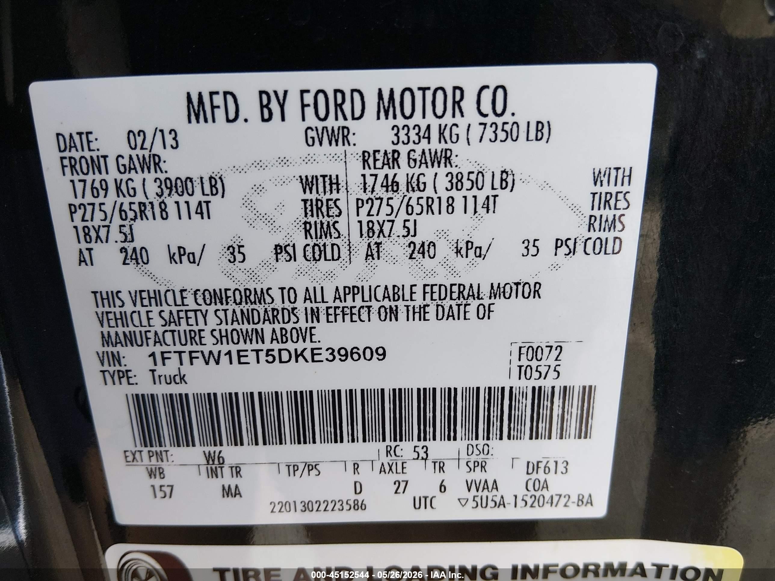 2013 Ford F-150 Xlt Black vin: 1FTFW1ET5DKE39609