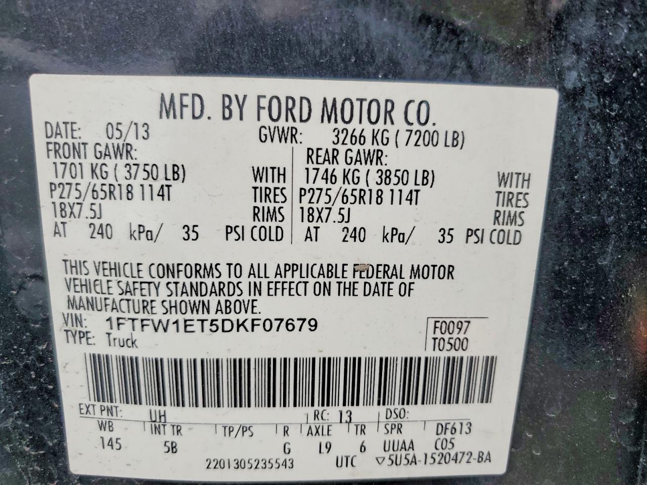 2013 Ford F150 Supercrew Black vin: 1FTFW1ET5DKF07679