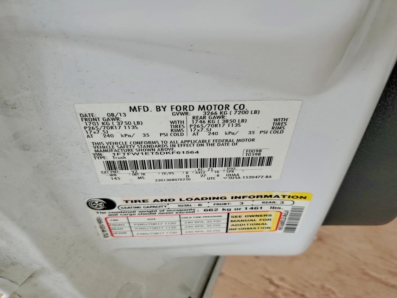 2013 Ford F150 Supercrew White vin: 1FTFW1ET5DKF61564