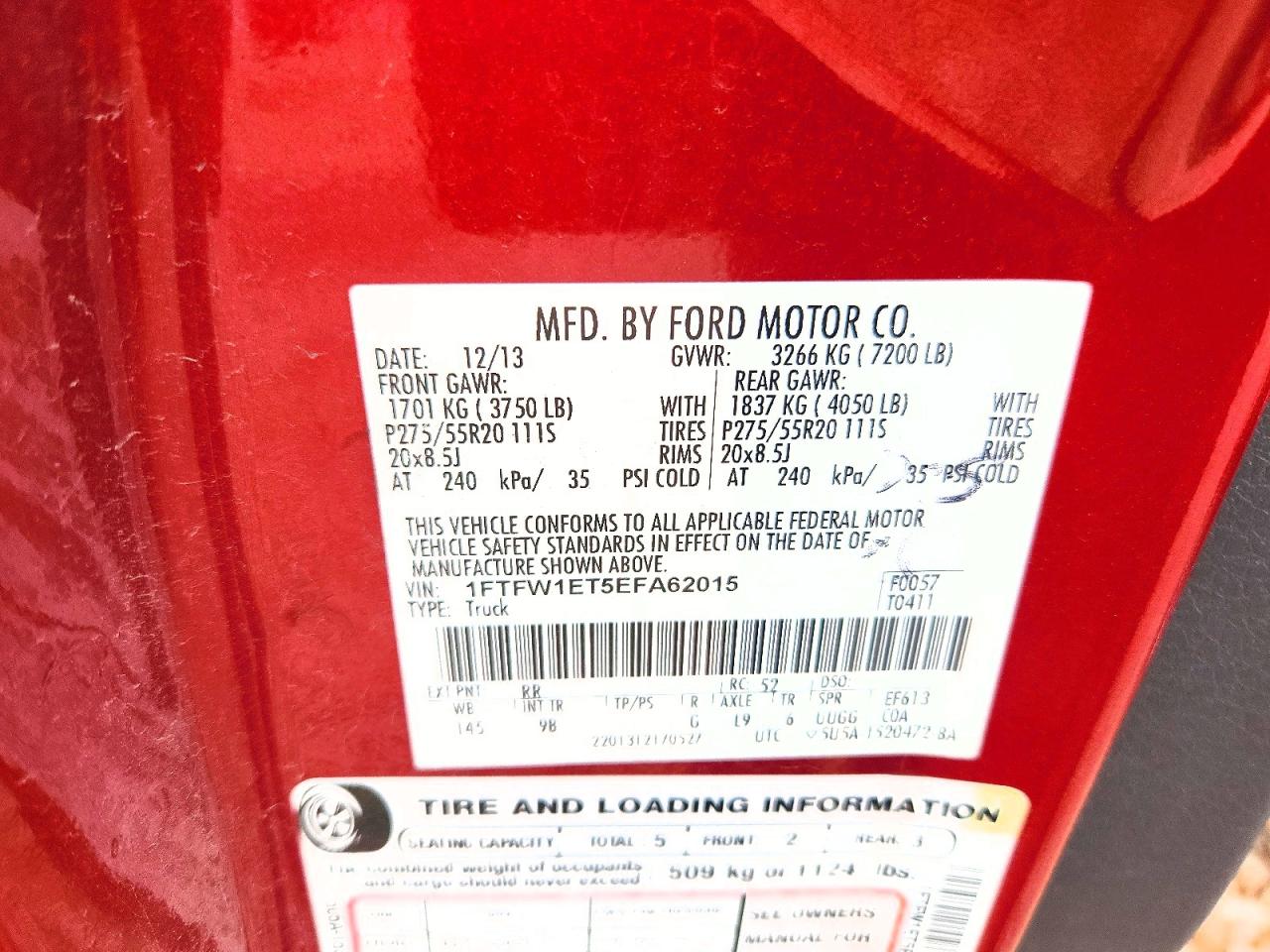 2014 Ford F150 Supercrew Red vin: 1FTFW1ET5EFA62015