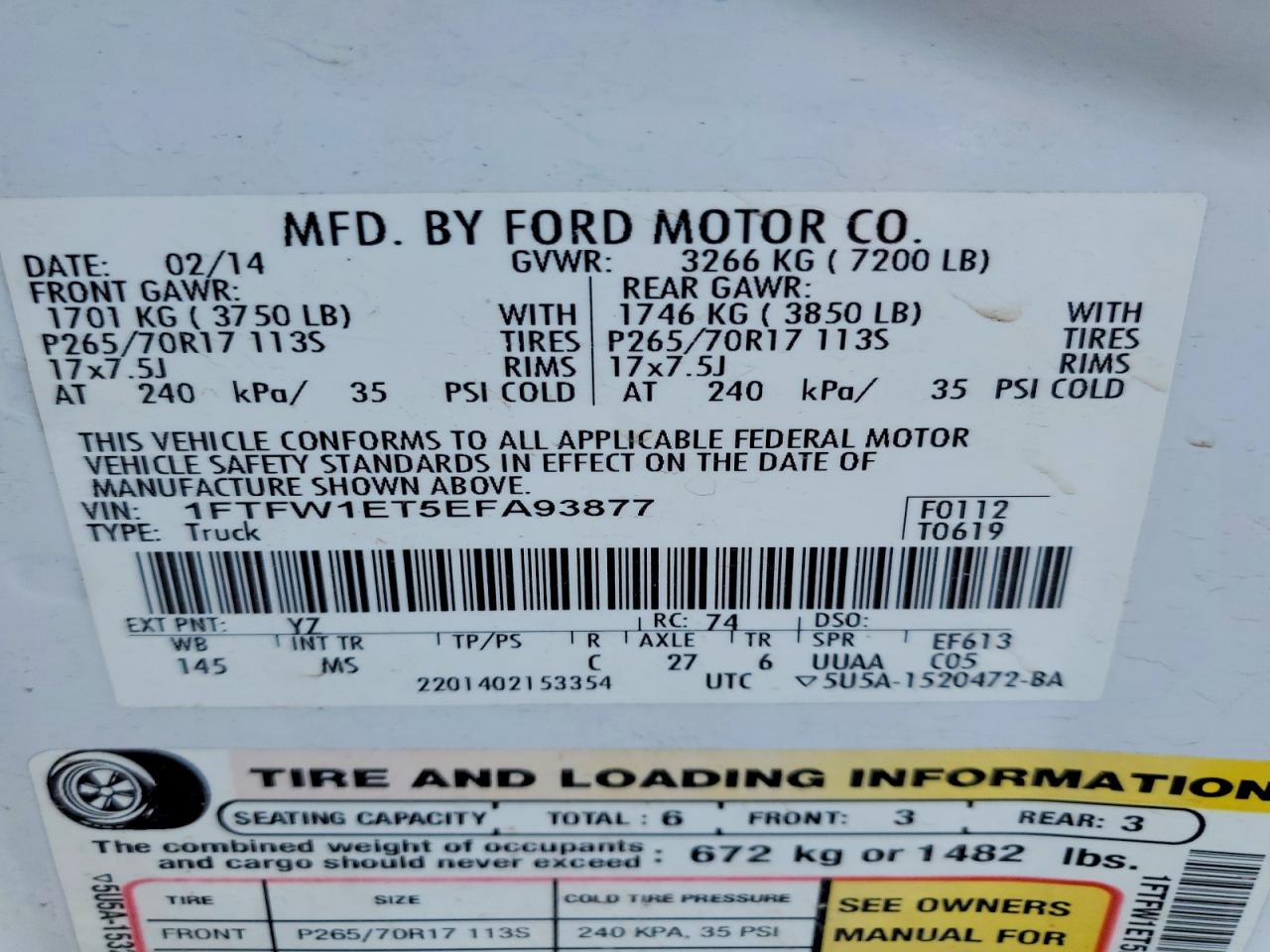 2014 Ford F150 Supercrew White vin: 1FTFW1ET5EFA93877