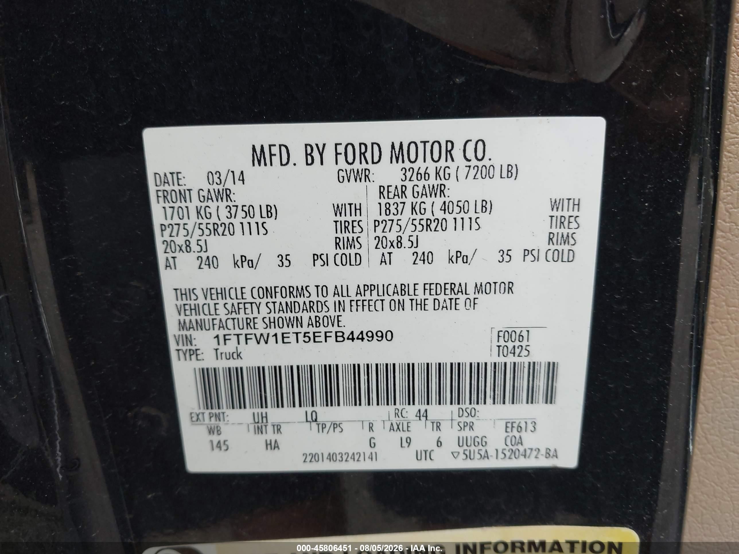 2014 Ford F-150 Lariat Blue vin: 1FTFW1ET5EFB44990