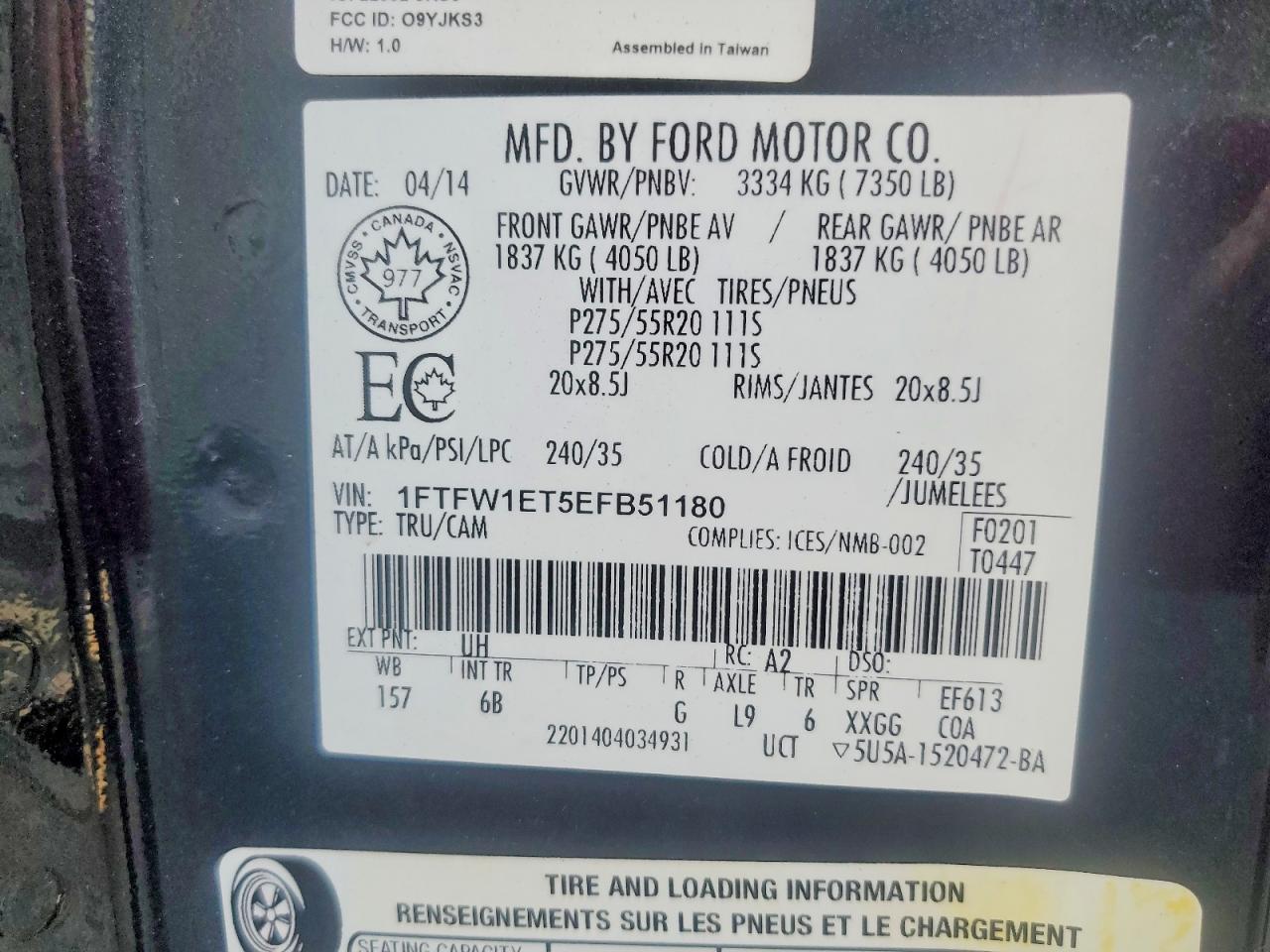 2014 Ford F150 Supercrew Черный vin: 1FTFW1ET5EFB51180