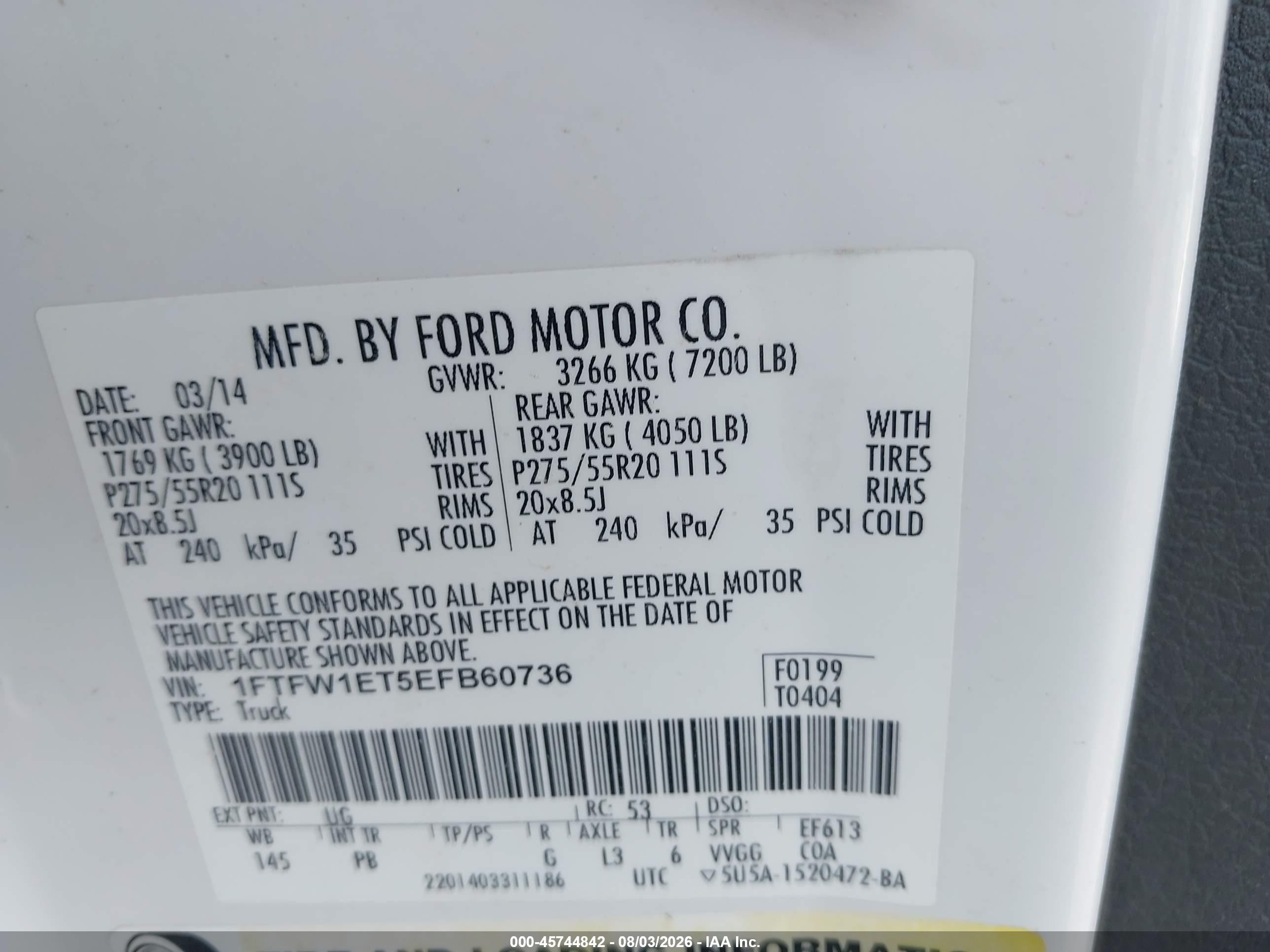 2014 Ford F-150 Platinum White vin: 1FTFW1ET5EFB60736