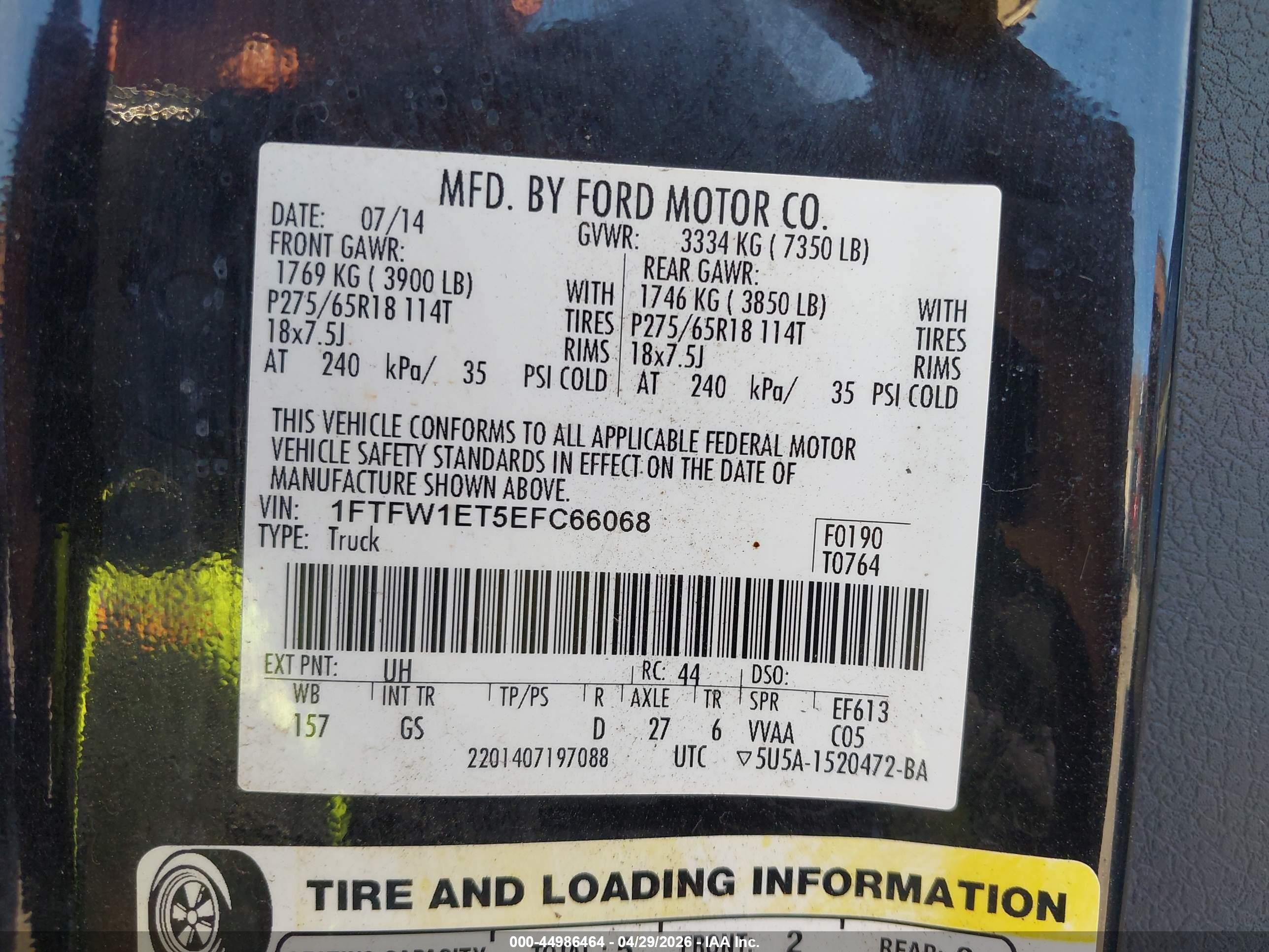 2014 Ford F-150 Xlt Black vin: 1FTFW1ET5EFC66068