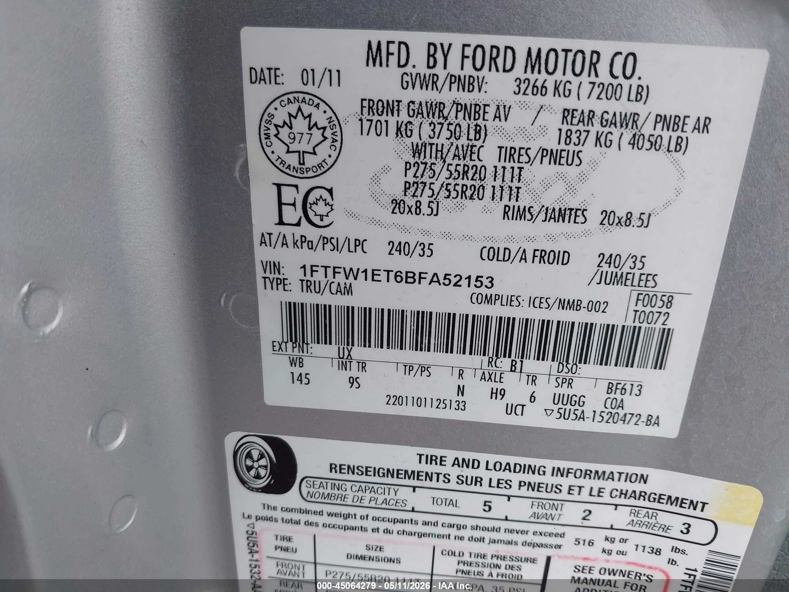 2011 Ford F-150 Platinum Silver vin: 1FTFW1ET6BFA52153