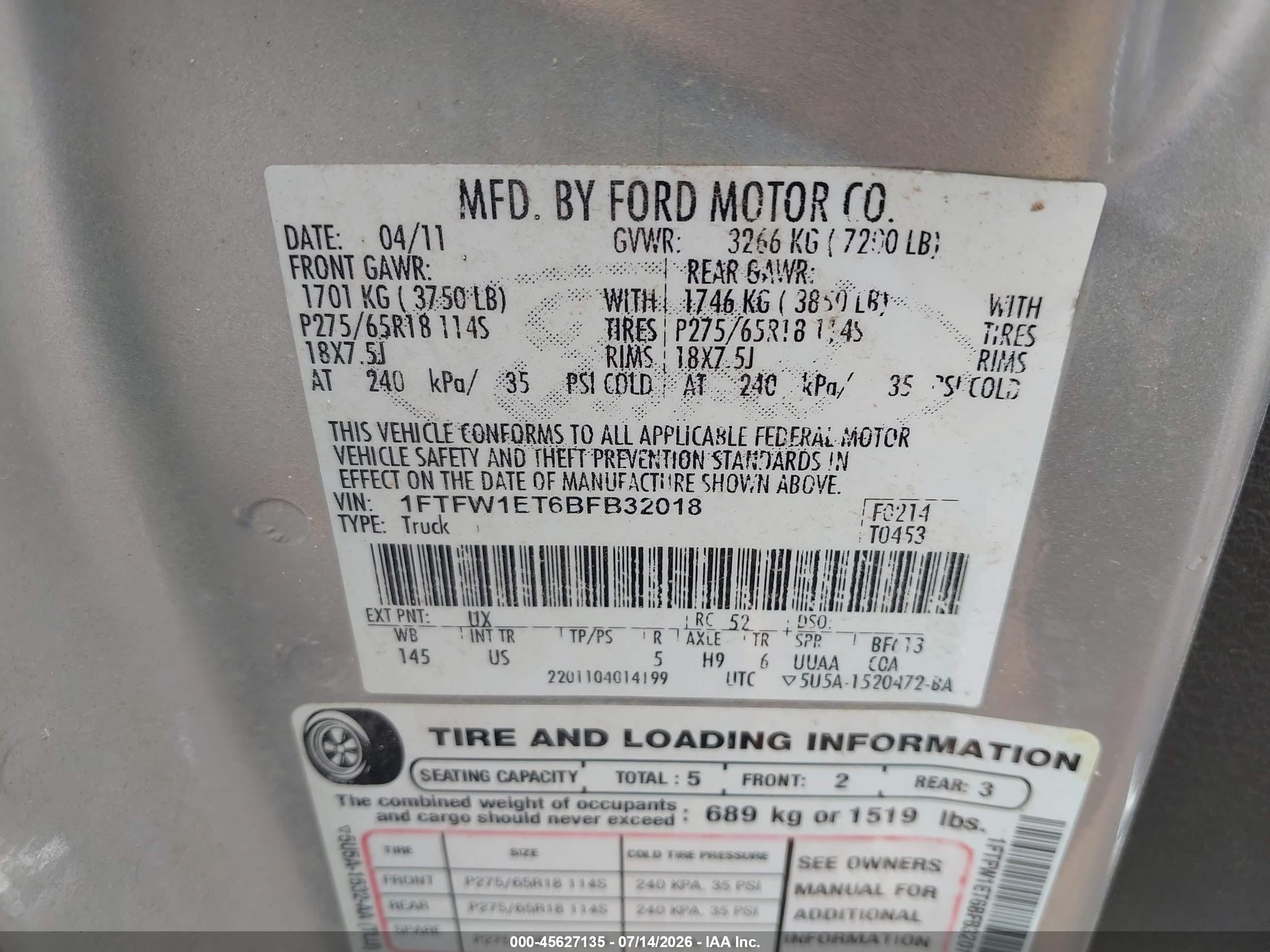 2011 Ford F-150 Xlt Silver vin: 1FTFW1ET6BFB32018