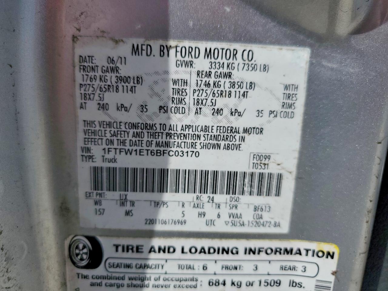 2011 Ford F150 Supercrew Silver vin: 1FTFW1ET6BFC03170