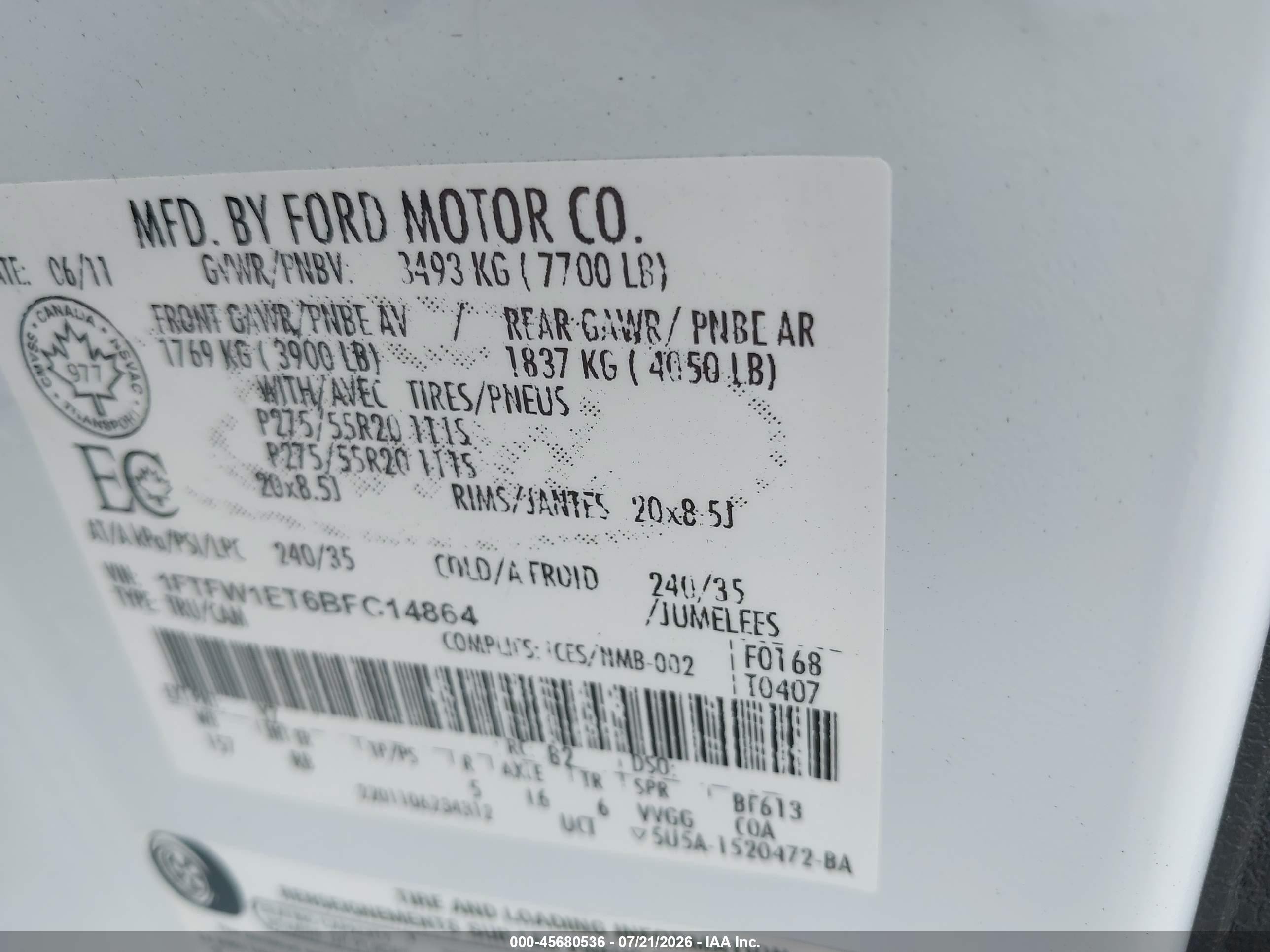 2011 Ford F-150 Fx4 White vin: 1FTFW1ET6BFC14864