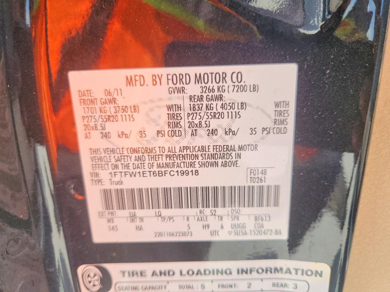 2011 Ford F150 Supercrew Black vin: 1FTFW1ET6BFC19918