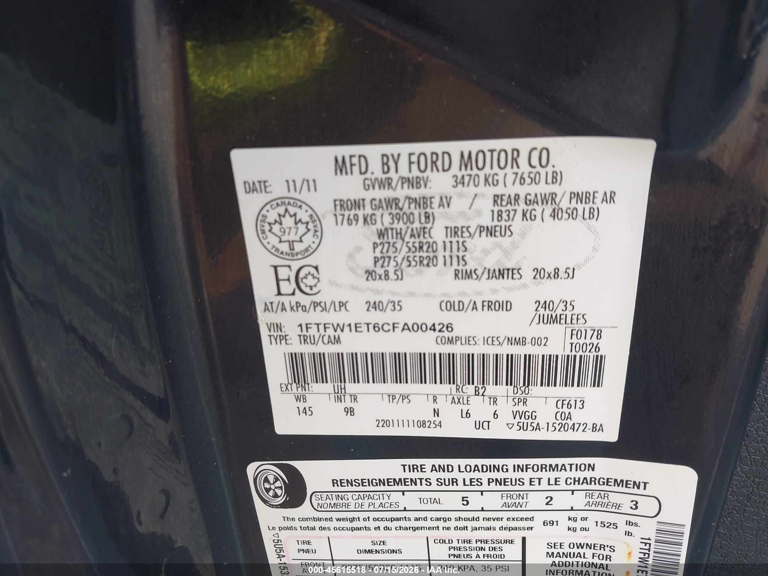 2012 Ford F-150 Platinum Black vin: 1FTFW1ET6CFA00426