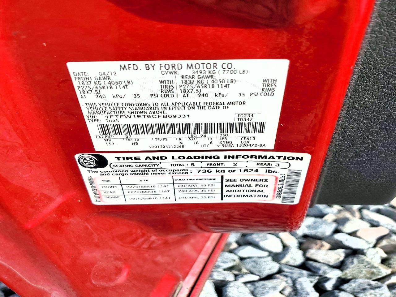 2012 Ford F150 Supercrew Red vin: 1FTFW1ET6CFB69331