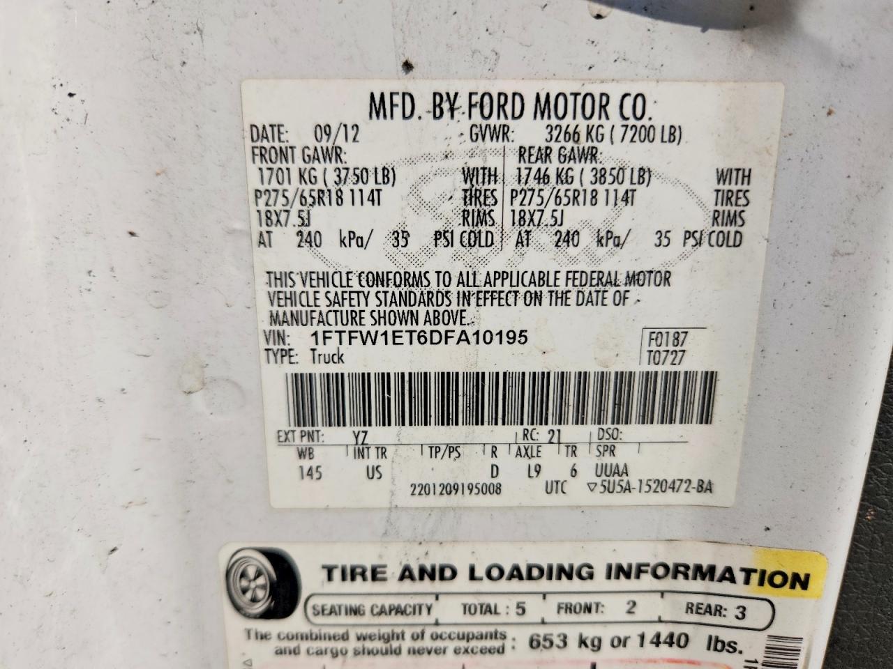 2013 Ford F150 Supercrew White vin: 1FTFW1ET6DFA10195