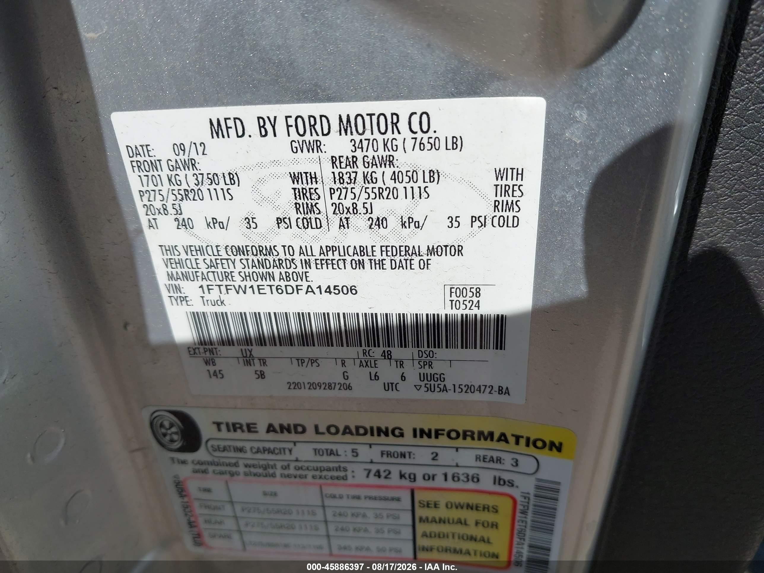 2013 Ford F-150 Fx4 Серебряный vin: 1FTFW1ET6DFA14506