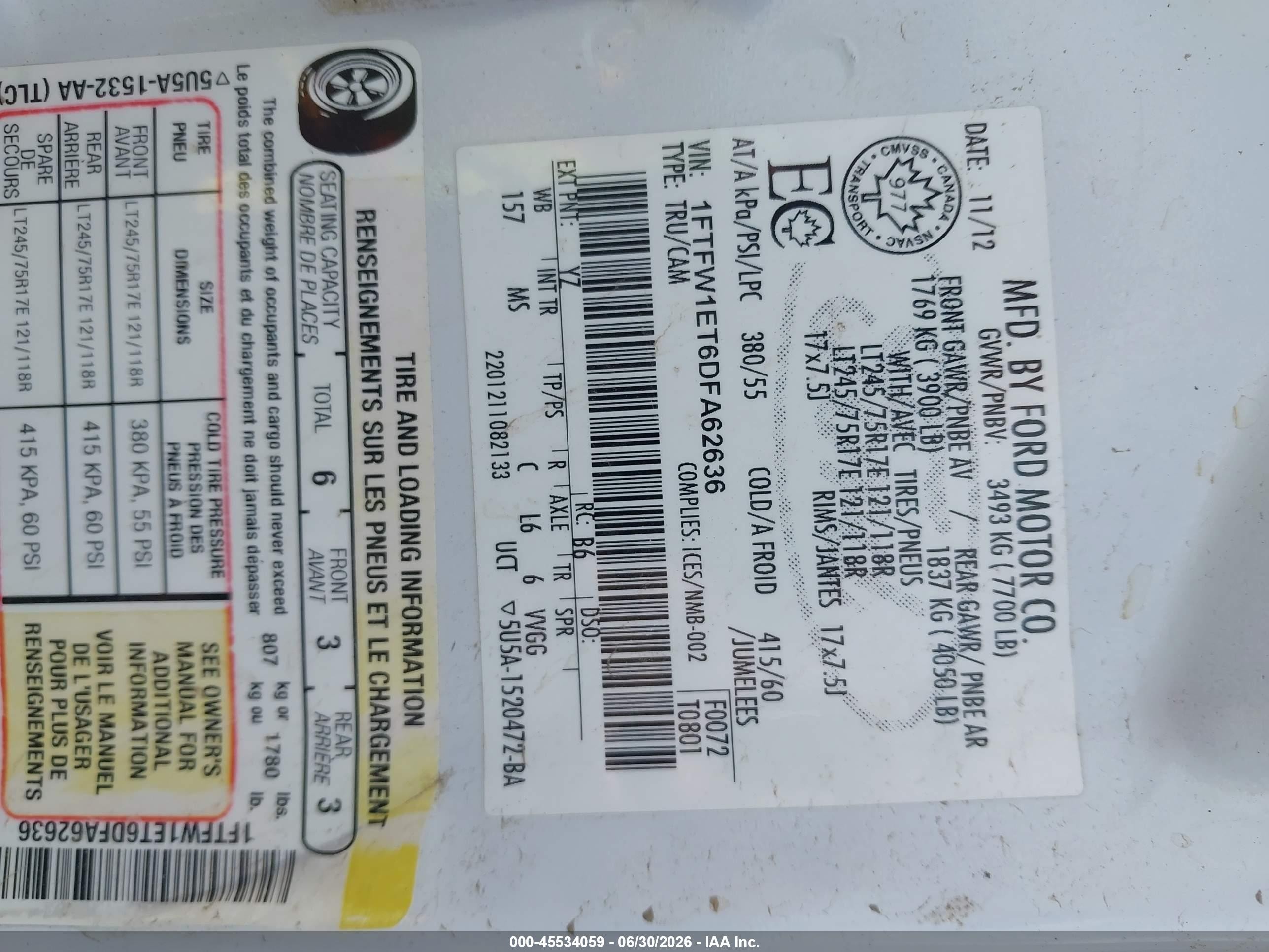 2013 Ford F-150   White vin: 1FTFW1ET6DFA62636
