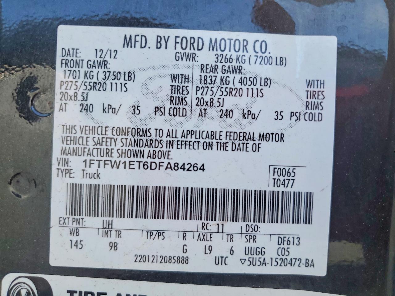 2013 Ford F150 Supercrew Black vin: 1FTFW1ET6DFA84264