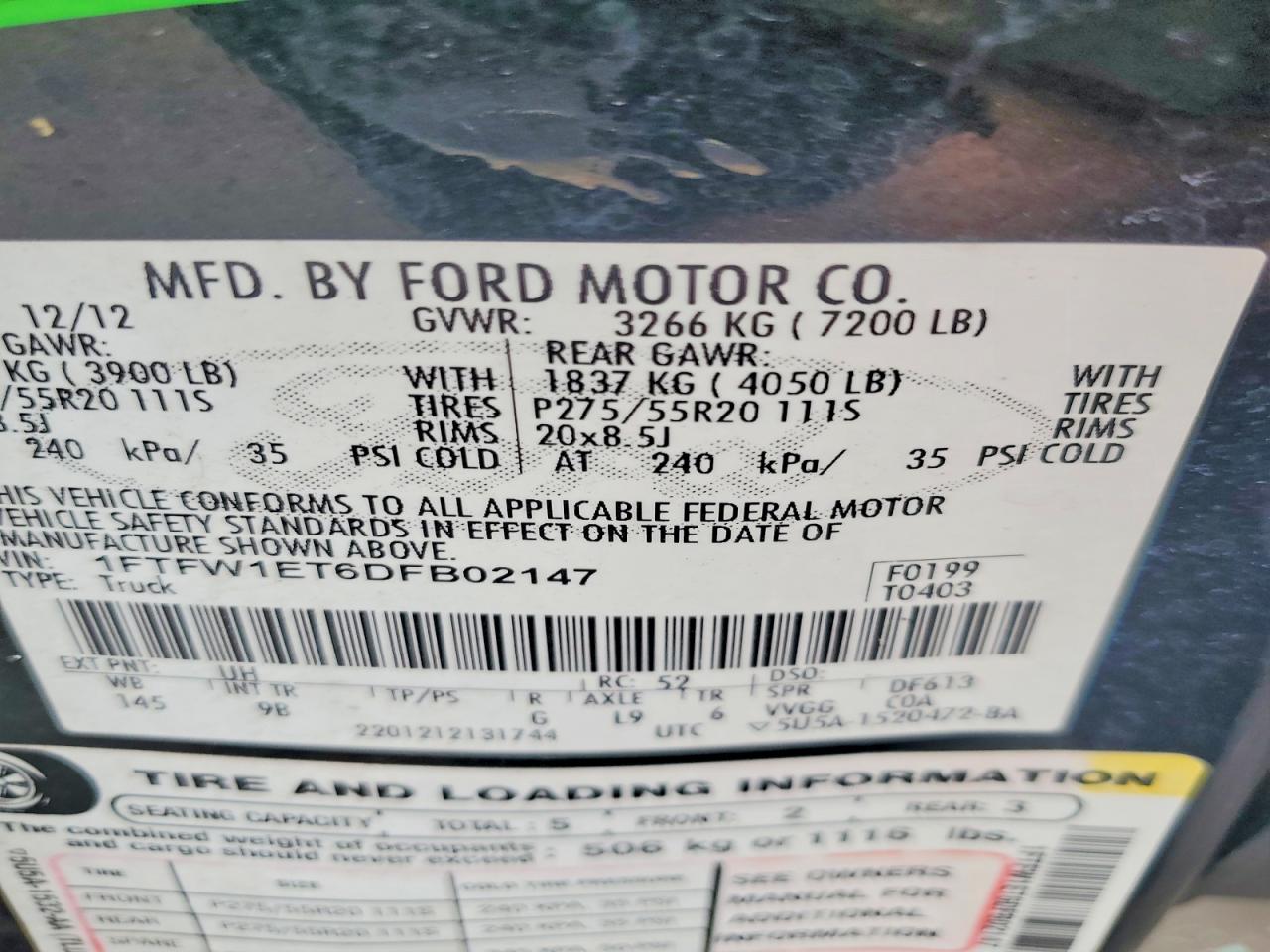 2013 Ford F150 Supercrew Black vin: 1FTFW1ET6DFB02147
