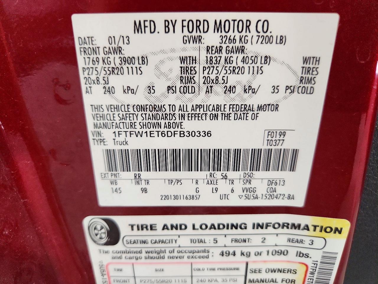 2013 Ford F150 Supercrew Burgundy vin: 1FTFW1ET6DFB30336