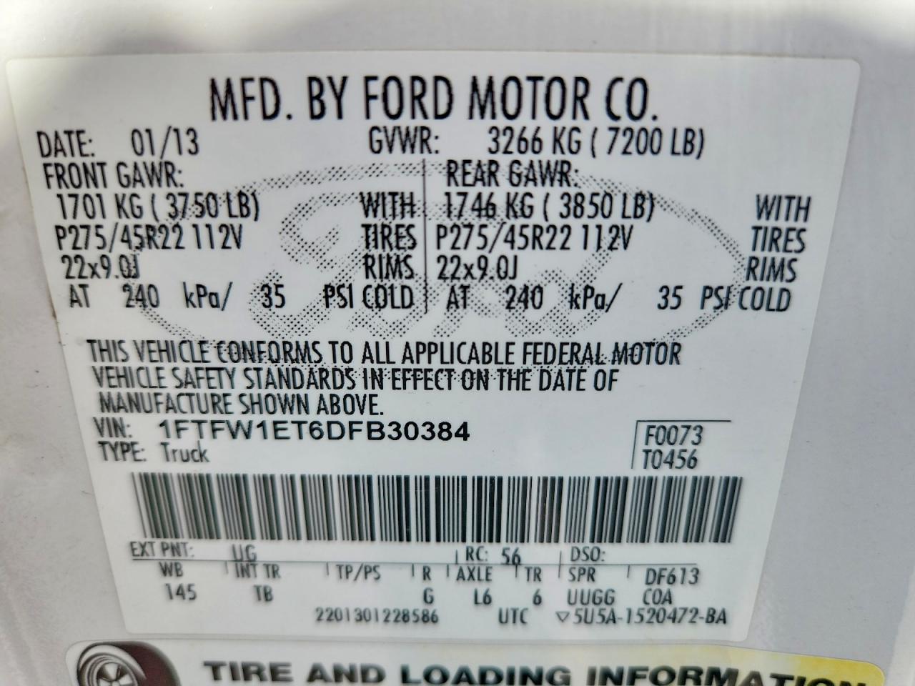 2013 Ford F150 Supercrew White vin: 1FTFW1ET6DFB30384