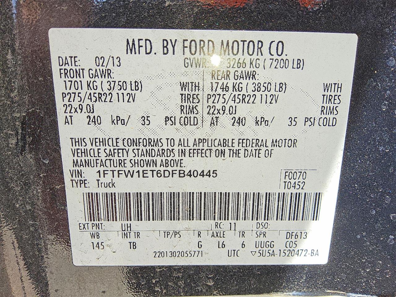 2013 Ford F150 Supercrew Black vin: 1FTFW1ET6DFB40445