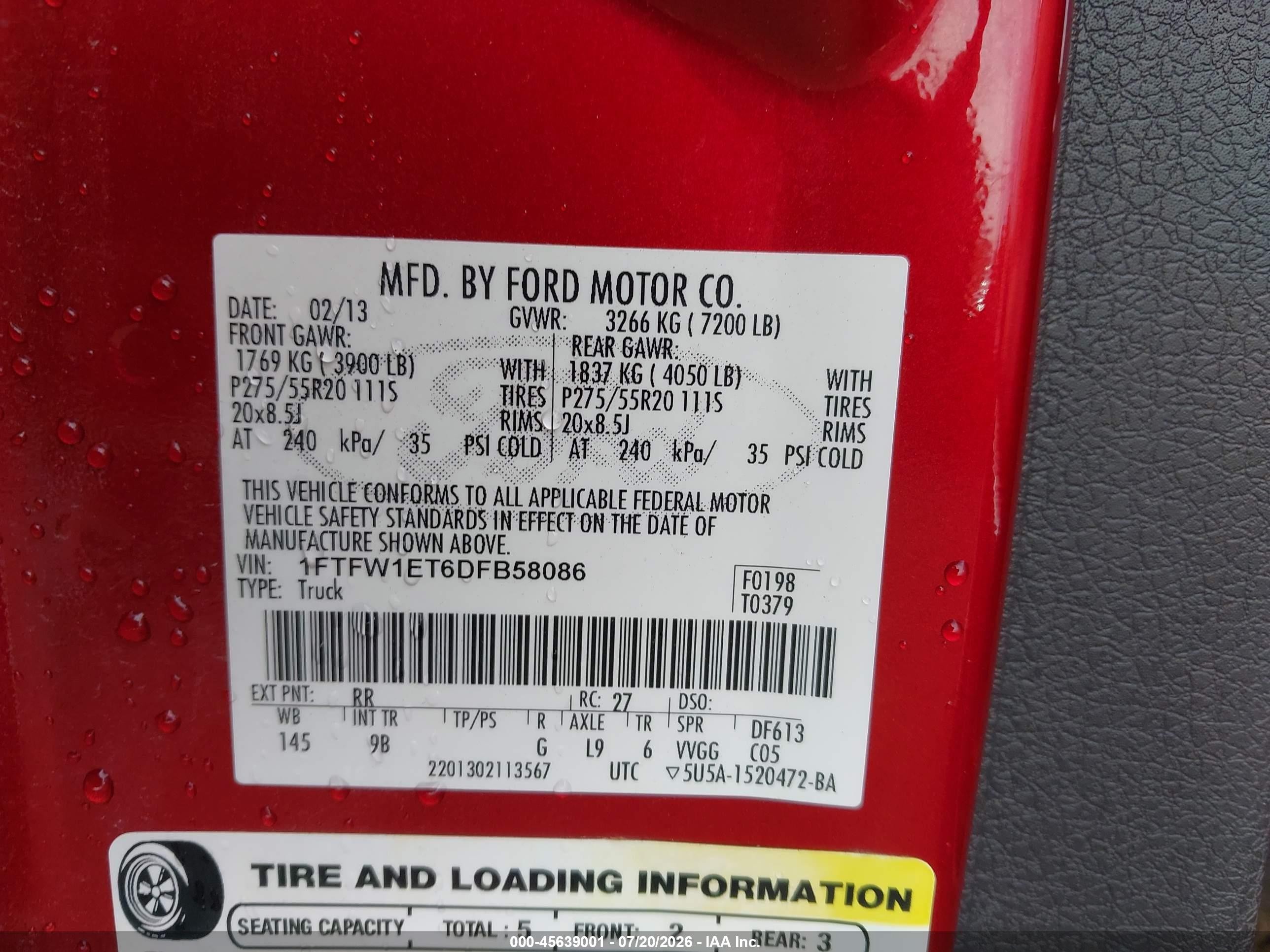2013 Ford F-150 Platinum Red vin: 1FTFW1ET6DFB58086