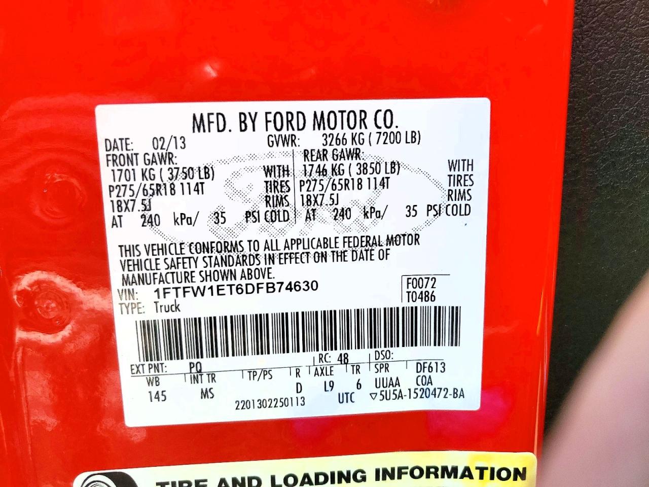 2013 Ford F150 Supercrew Red vin: 1FTFW1ET6DFB74630