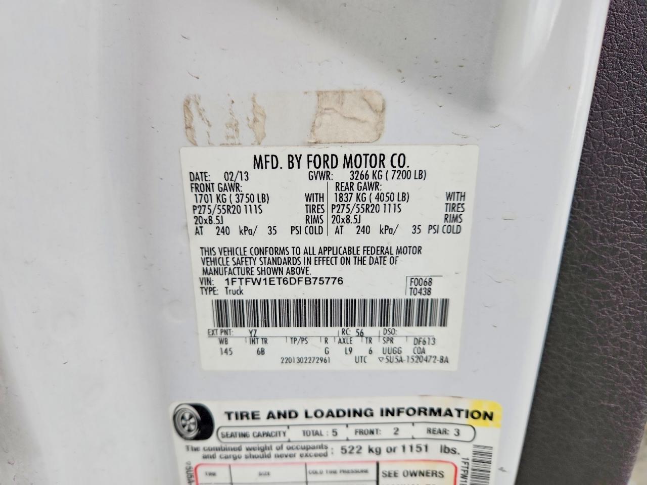 2013 Ford F150 Supercrew White vin: 1FTFW1ET6DFB75776