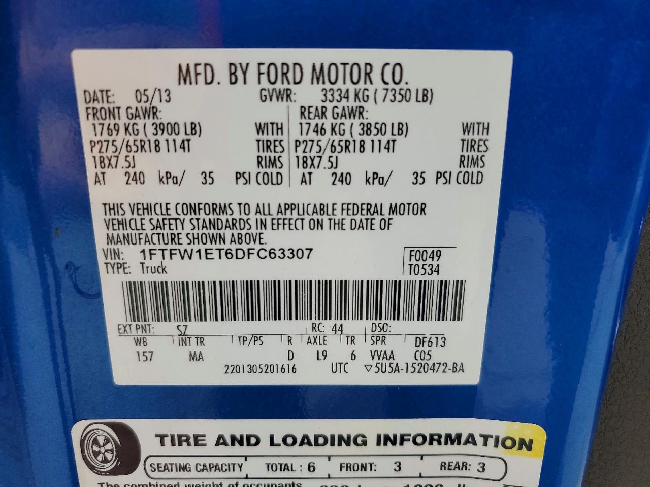 2013 Ford F150 Supercrew Blue vin: 1FTFW1ET6DFC63307