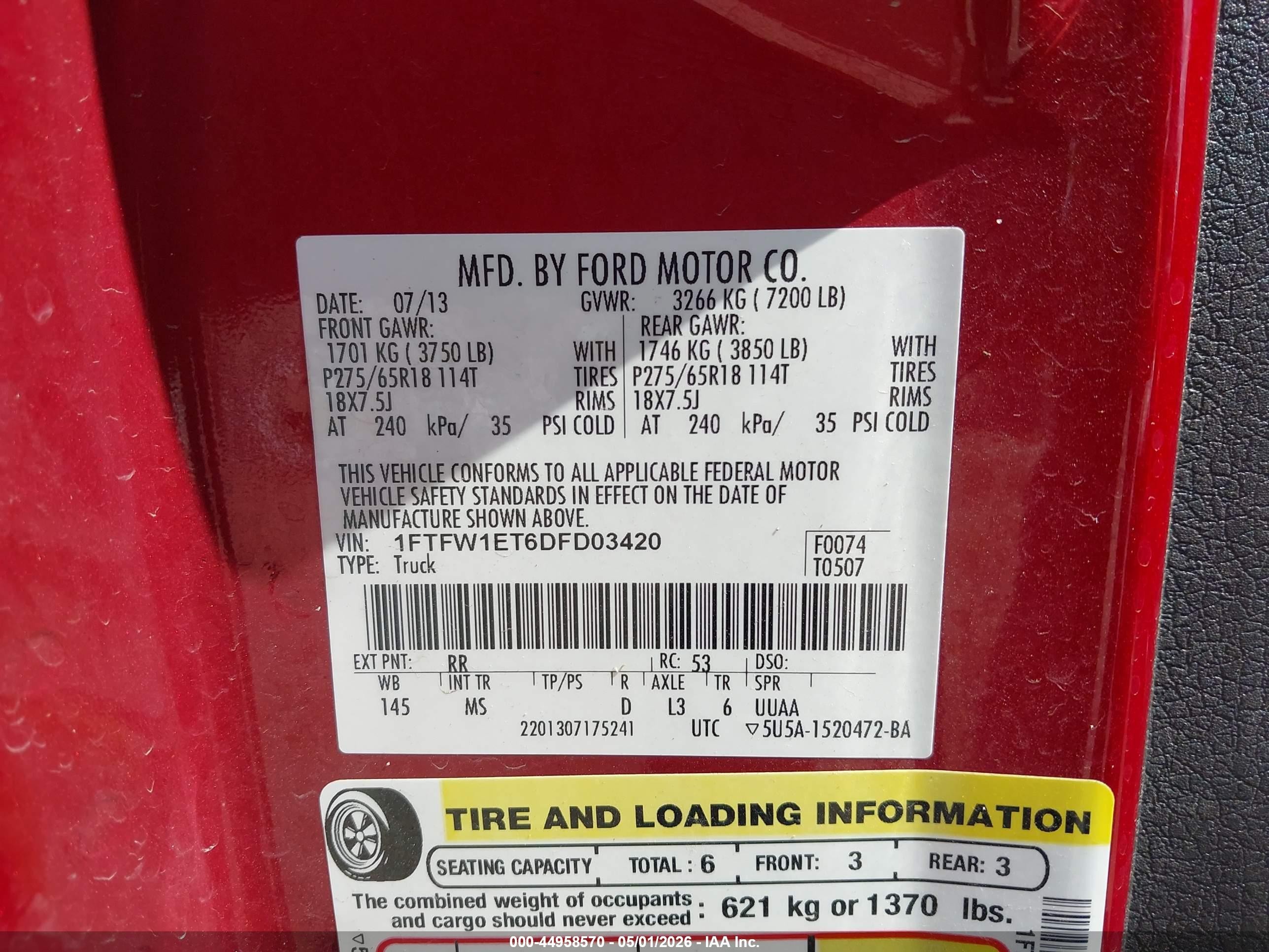 2013 Ford F-150 Xlt Red vin: 1FTFW1ET6DFD03420