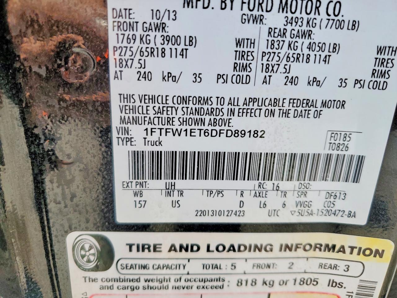 2013 Ford F150 Supercrew Black vin: 1FTFW1ET6DFD89182