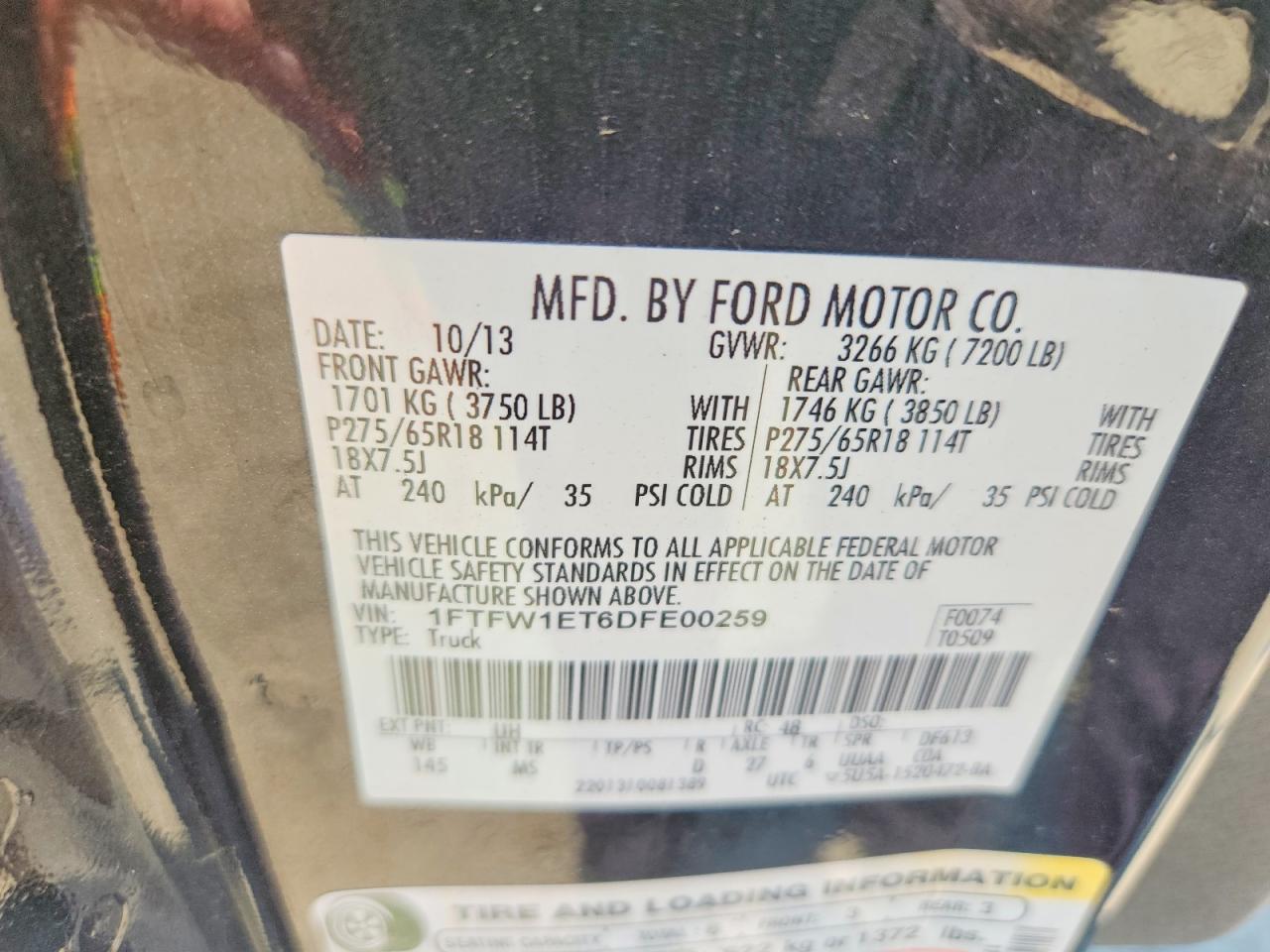 2013 Ford F150 Supercrew Black vin: 1FTFW1ET6DFE00259