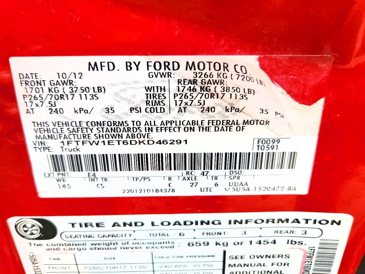 2013 Ford F150 Supercrew Red vin: 1FTFW1ET6DKD46291