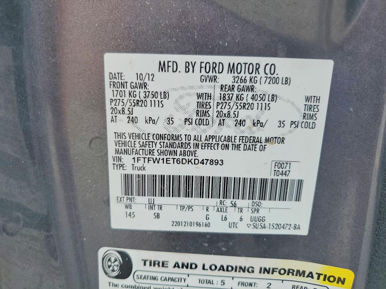 2013 Ford F150 Supercrew Gray vin: 1FTFW1ET6DKD47893