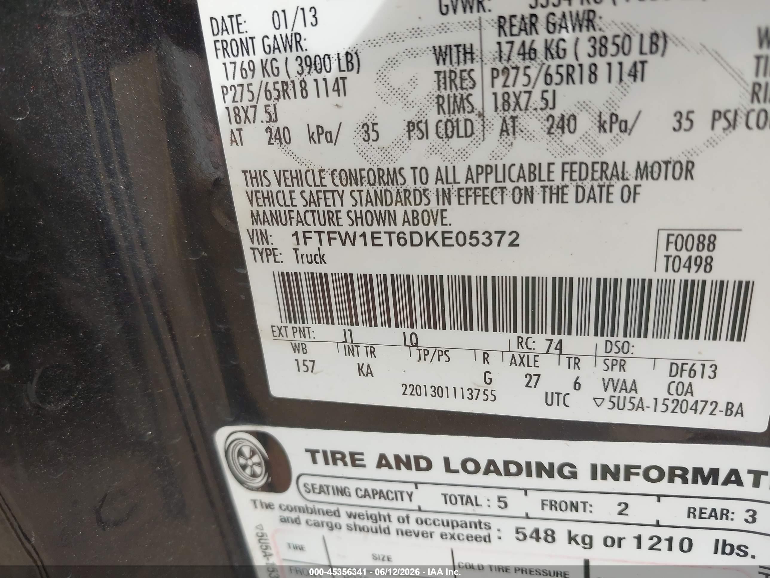 2013 Ford F-150 King Ranch Black vin: 1FTFW1ET6DKE05372