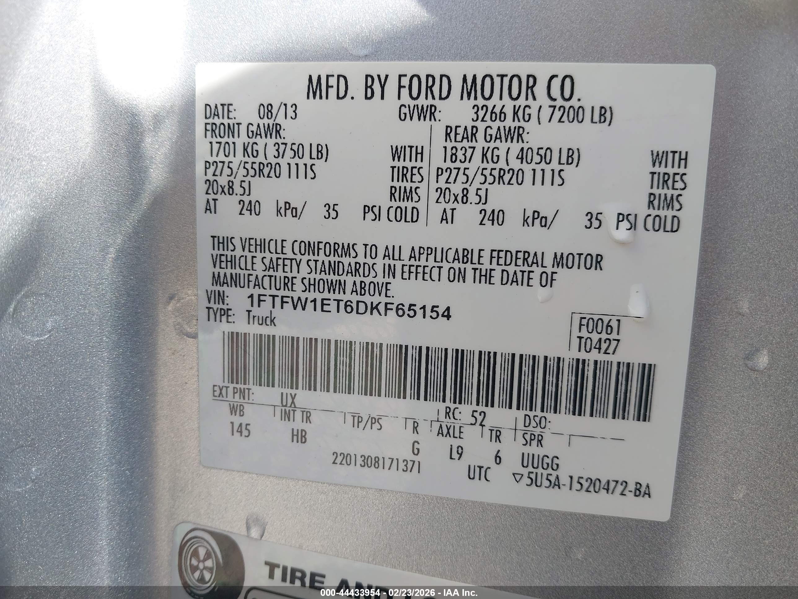 2013 Ford F-150 Lariat Серебряный vin: 1FTFW1ET6DKF65154