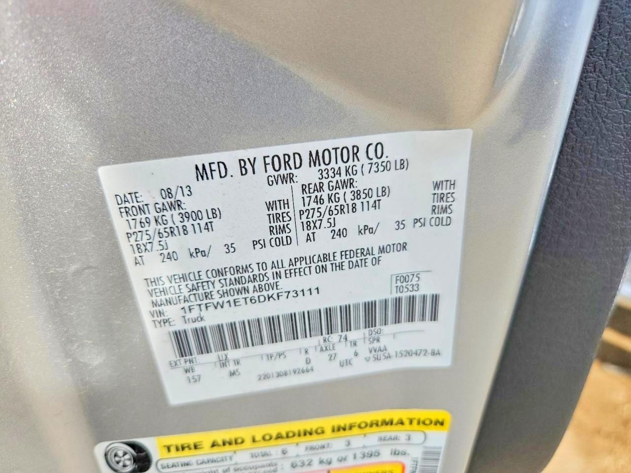 2013 Ford F150 Supercrew Silver vin: 1FTFW1ET6DKF73111