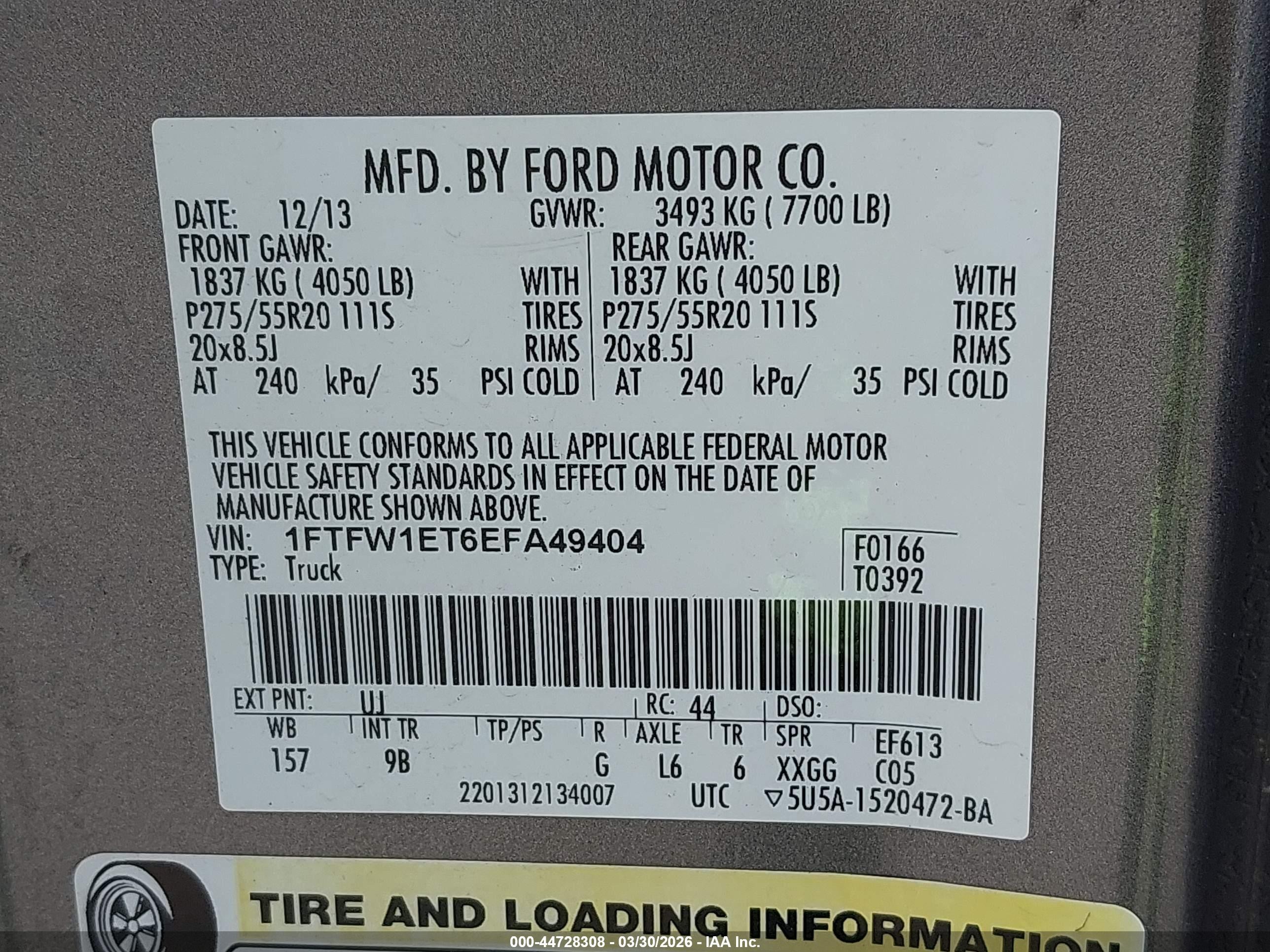 2014 Ford F-150 Platinum Gray vin: 1FTFW1ET6EFA49404