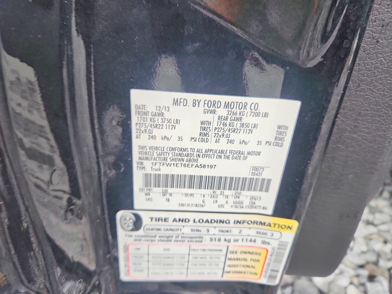 2014 Ford F150 Supercrew Black vin: 1FTFW1ET6EFA58197