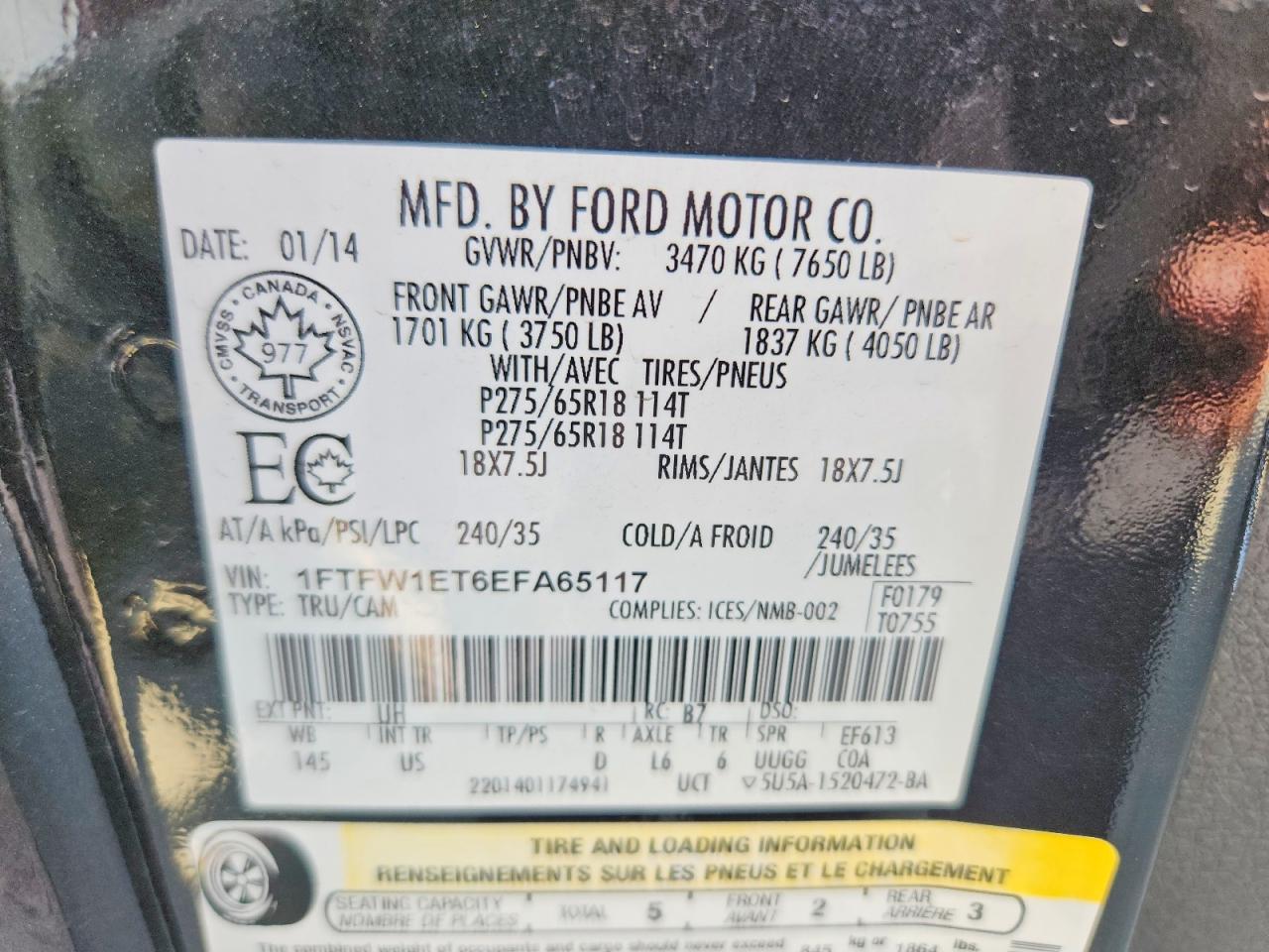 2014 Ford F150 Supercrew Black vin: 1FTFW1ET6EFA65117