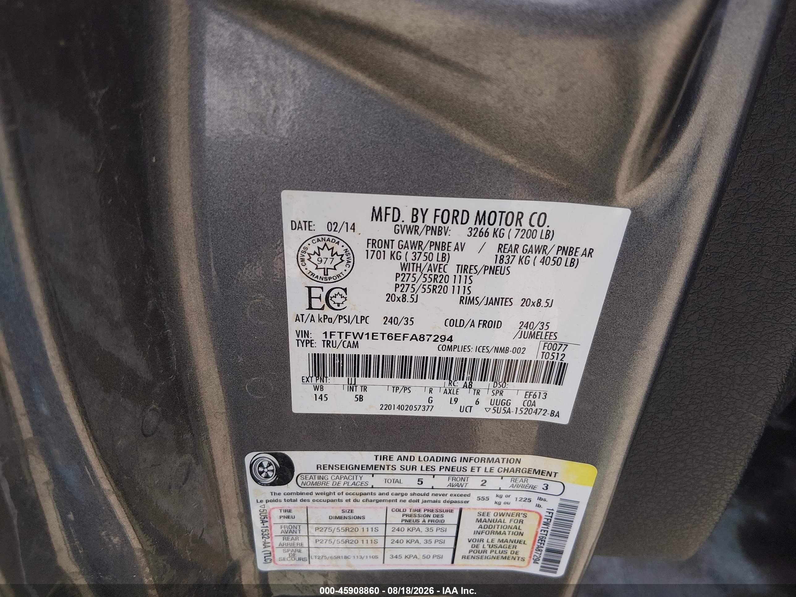 2014 Ford F-150 Fx4 Gray vin: 1FTFW1ET6EFA87294